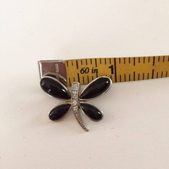 Sterling silver 925 and Black Onyx Crystal Dragonfly Slide Pendant - Picture 2 of 6